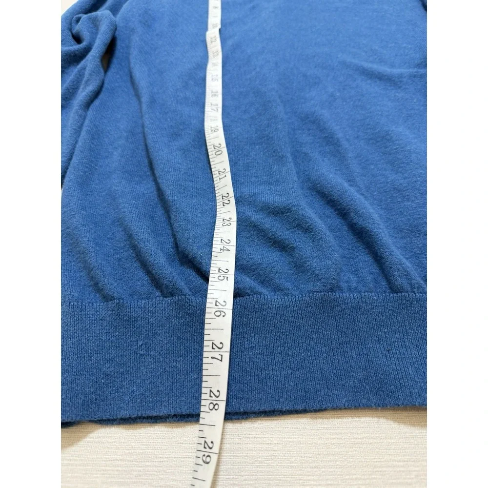 LL Bean Sweater Mens Large Tall Blue Cotton Cashmere V Neck Pullover